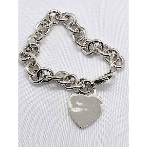 Tiffany & Co Sterling Silver Blank Heart Tag Charm Bracelet 7.75" - Picture 10 of 12